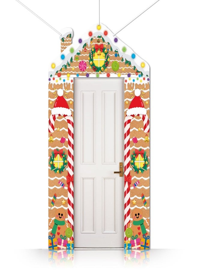 CUTHOLLOW Christmas Colorful Candy Party Decorations 3 Pcs Porch Sign Banner, Gingerbread Man and Winter Snow Decorations Hanging Door Banner - Super Fun Party Photo Backdrop Theme Supplies - Image 1